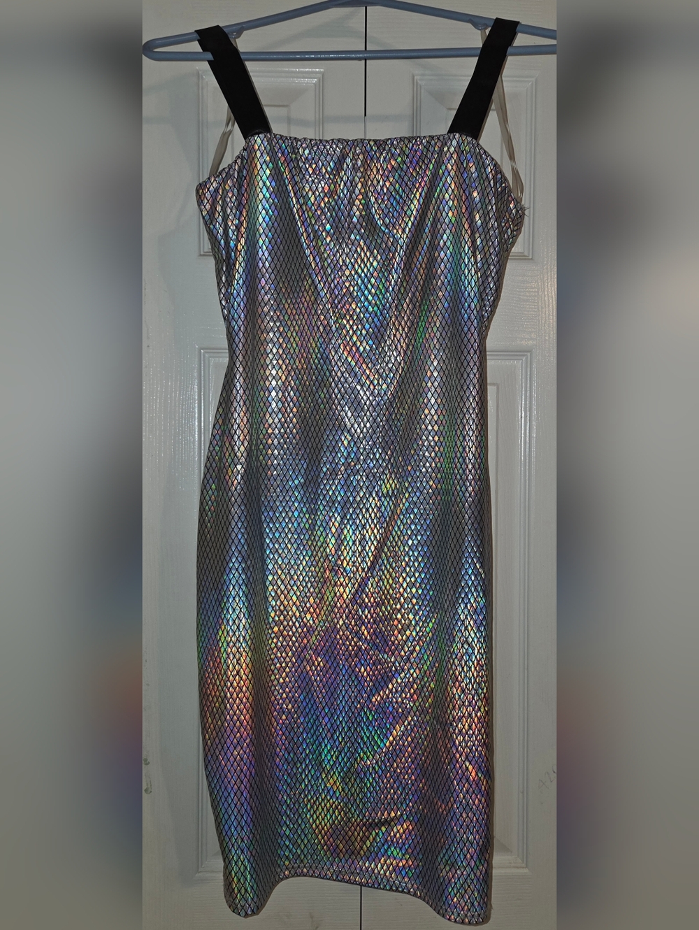Women's Charlotte Russe Holographic Iridescent Mini Party Dress Black Straps